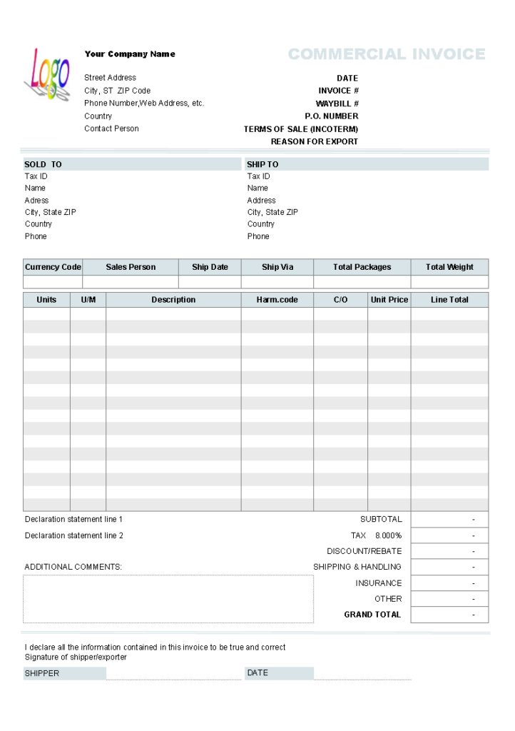 Commercial Invoice Template”